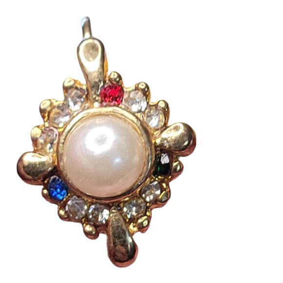 Vintage Faux Pearl & Rhinestone Earrings - Picture 7 of 16